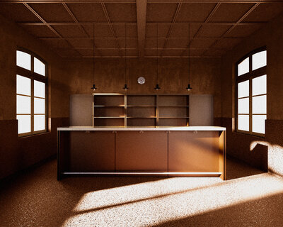 Bahnhof in Finsterwalde, Blick in den Verkaufsraum, Bearbeitung für (link: https://www.habermann-architektur.de text: Habermann Architektur)