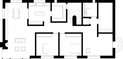 Einfamilienhaus in Finsterwalde, Grundriss Erdgeschoss, Bearbeitung für (link: https://www.habermann-architektur.de text: Habermann Architektur)