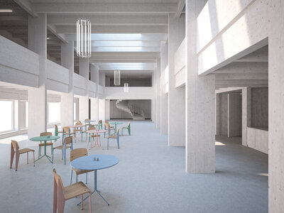 Multifunktionshalle La Norville, Blick in die Eingangshalle, Semesterprojekt ENSA Paris-La Villette