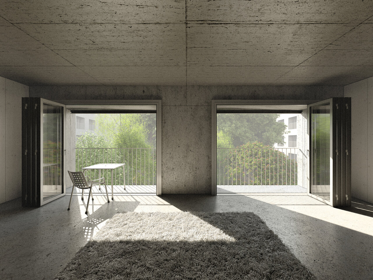 Große Häuser Leipzig, Blick in die Einraumwohnung, Masterthesis Bauhaus-Universität Weimar