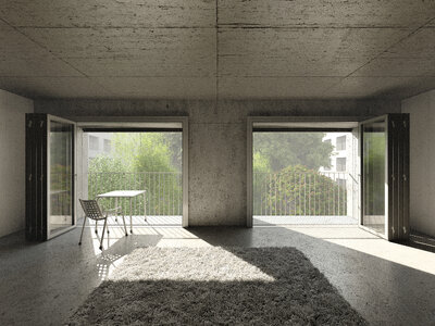 Große Häuser Leipzig, Blick in die Einraumwohnung, Masterthesis Bauhaus-Universität Weimar