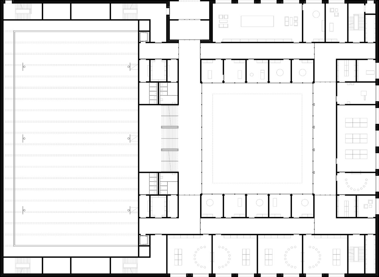 Schule in Leipzig, Grundriss Zwischengeschoss, Semesterprojekt Bauhaus-Universität Weimar